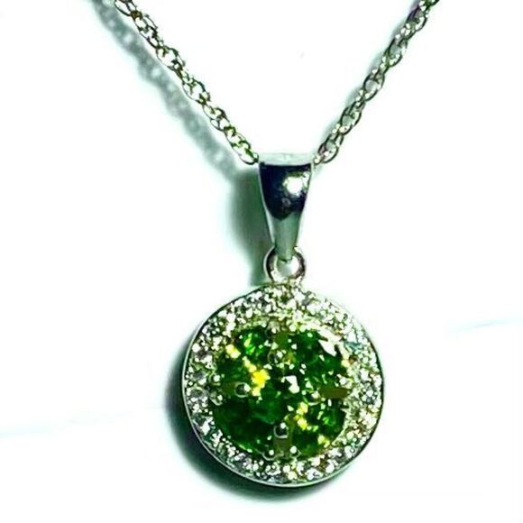 WT# Green Peridot, Cz & Sterling 925 Sterling Necklace - Picture 2 of 7